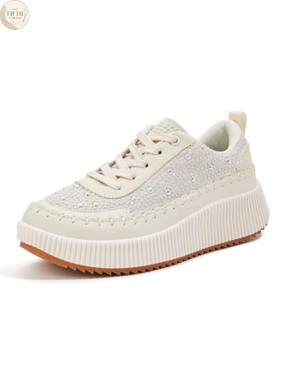 Woven Platform Sneakers Chunky Walking Shoes Pearl Rhinestone